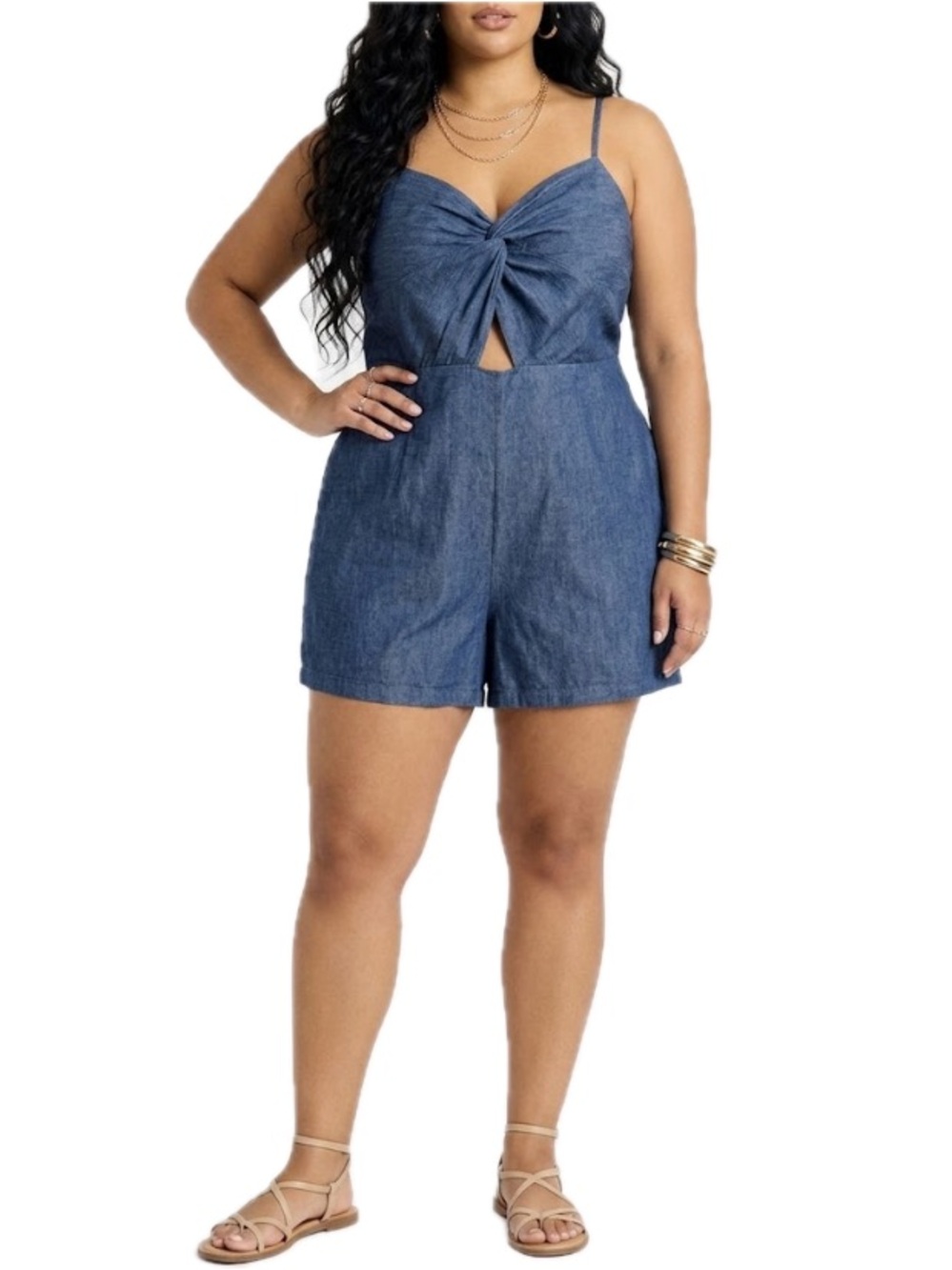 OLD NAVY Tall XXL Chambray Romper 100% Cotton Twist Front Fit & Flare NWT